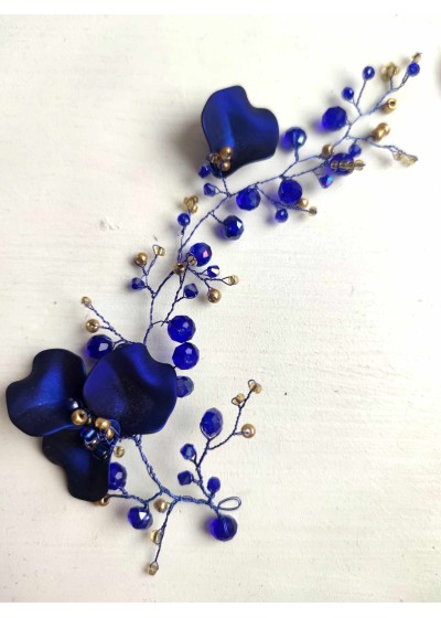 Дизайнерска украса за коса в кралско синьо - Crystal Butterfly Blue